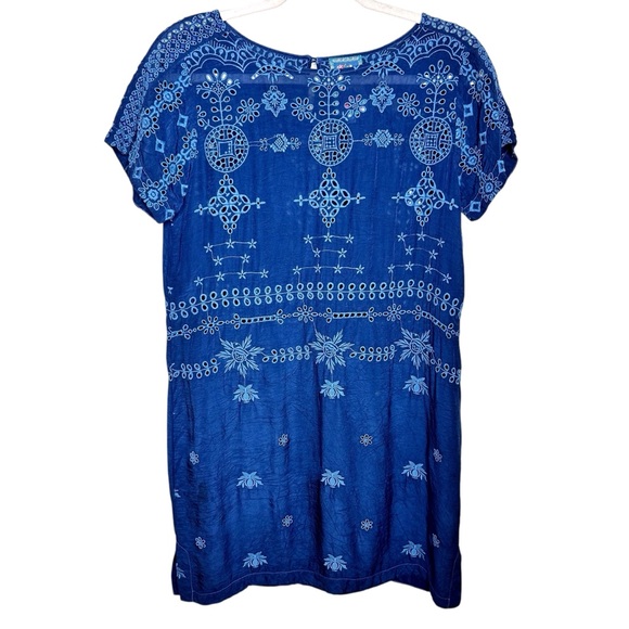 Johnny Was Embroidered Eyelet Mini Shift Dress Small Navy Blue - Picture 5 of 16